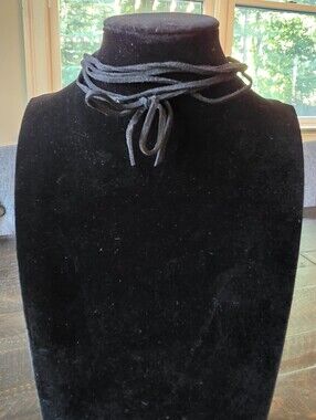 Black Multi Strand Faux Suede Wrap Choker Necklace Adjustable Boho